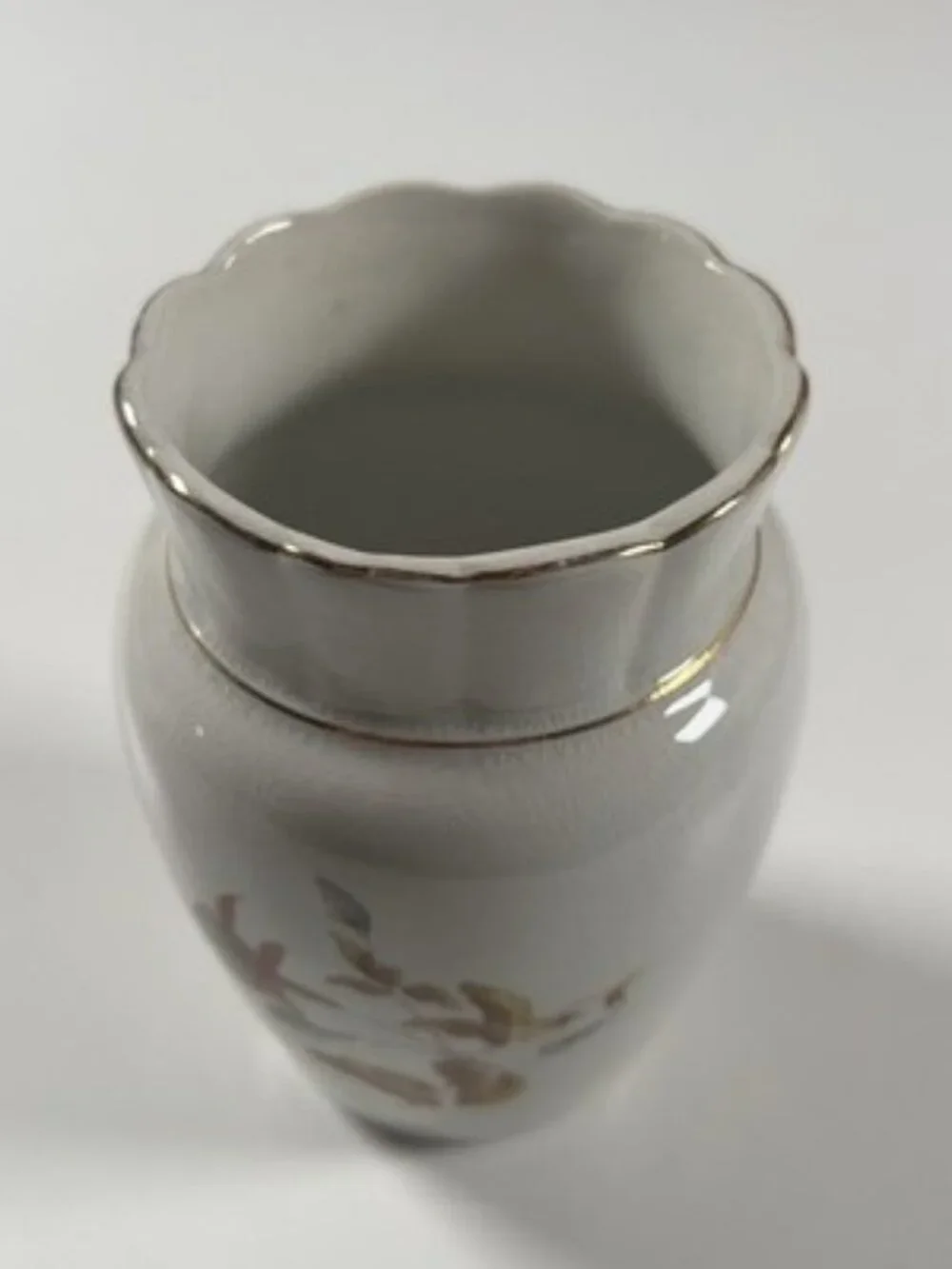 Antique Pre-1895 O.P. Co. Ironstone Vase Fuchsia Floral Scalloped Rim Syracuse